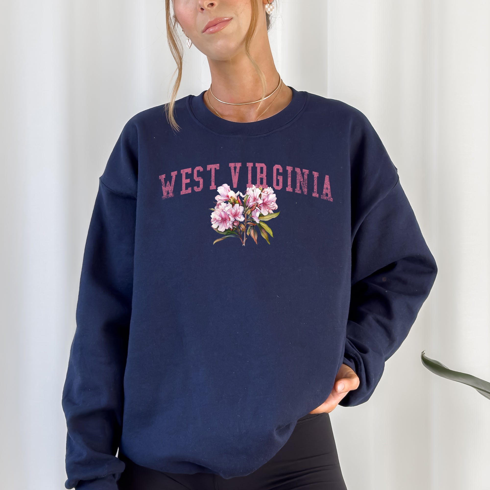West Virginia State Flower Vintage Script Graphic Emblem Cozy Fleece Everyday Wear Sweatshirt