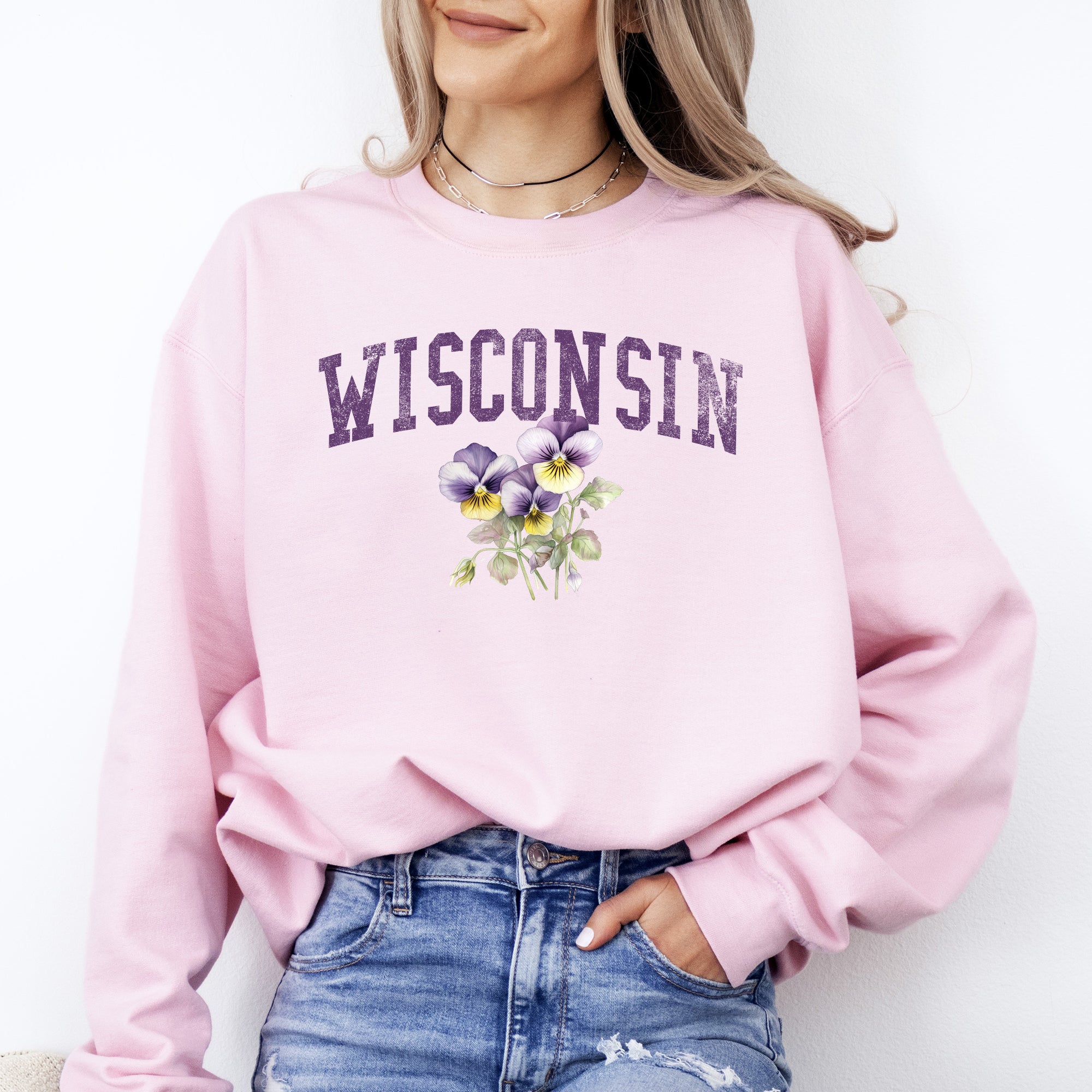 Wisconsin Wood Violet State Flower Illustration Featuring Botanical Detail Wisconsin Pride Sweatshirt