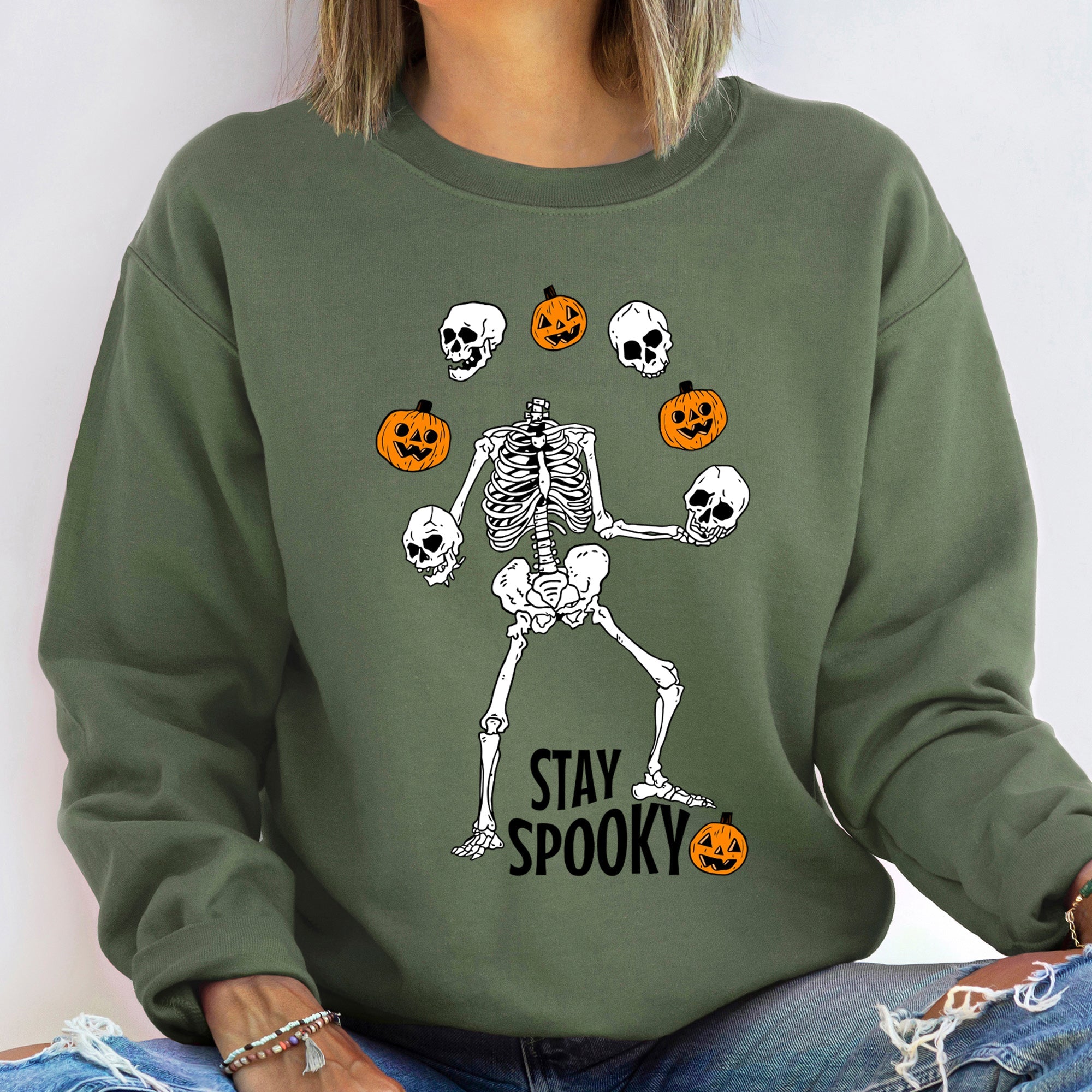 Spooky Skeleton Juggling Halloween Themed Night Of Tricks And Treats Premium Sweatshirt