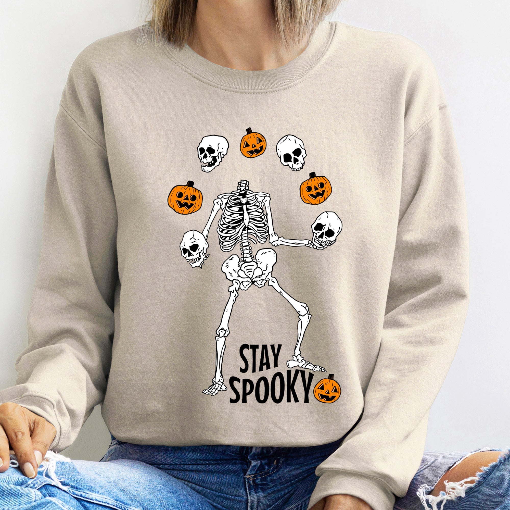 Spooky Skeleton Juggling Halloween Themed Night Of Tricks And Treats Premium Sweatshirt