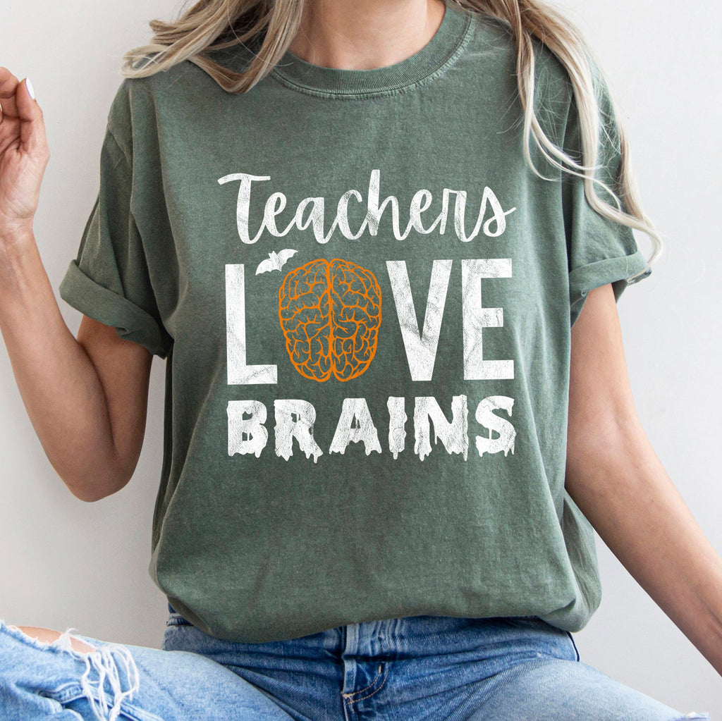 Teachers Love Brains Retro Halloween Edition For Educators Everywhere Comfort Colors Tee