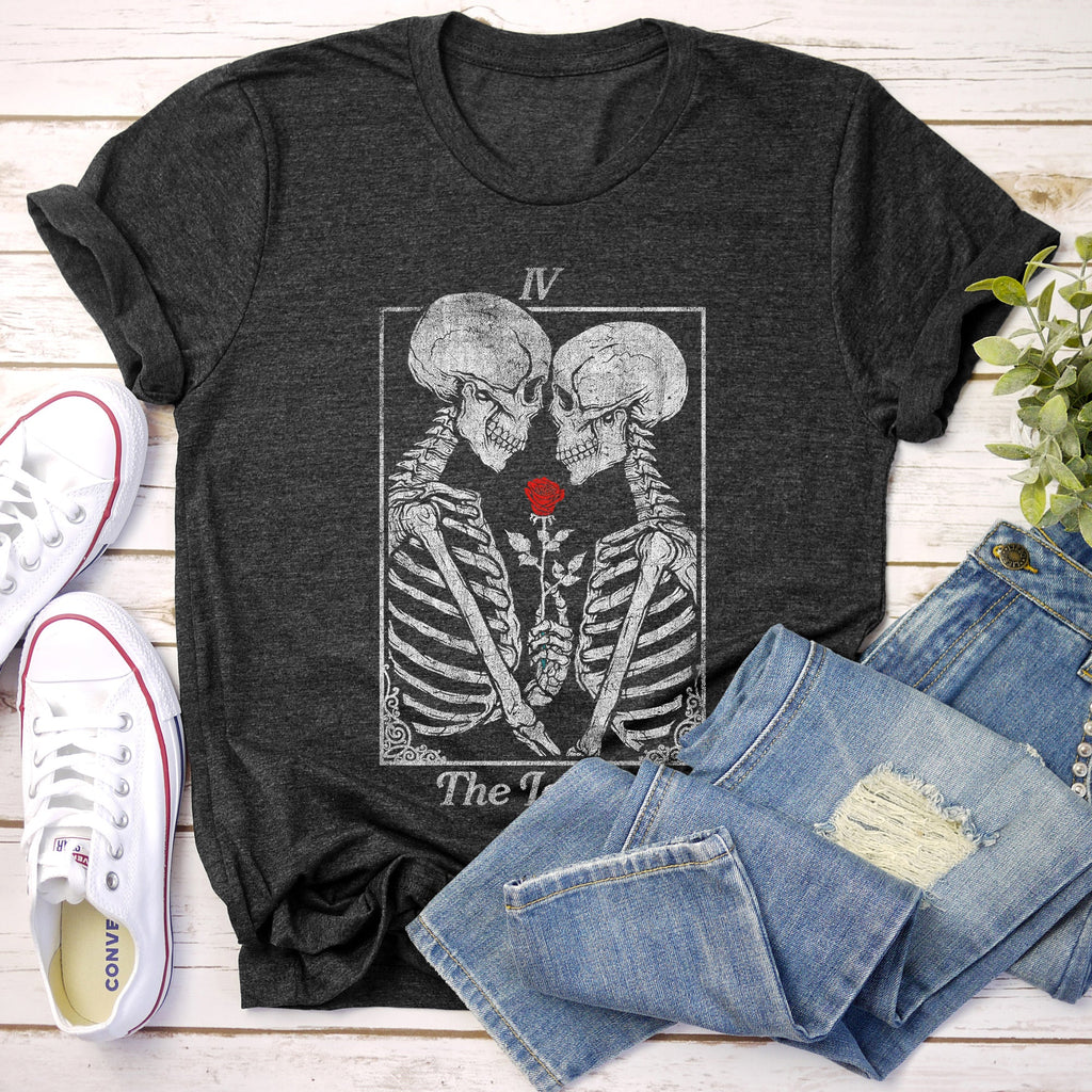 The Lovers Tarot Skeletons Mystical Magic Gothic Romance Edition Collection Graphic Tee
