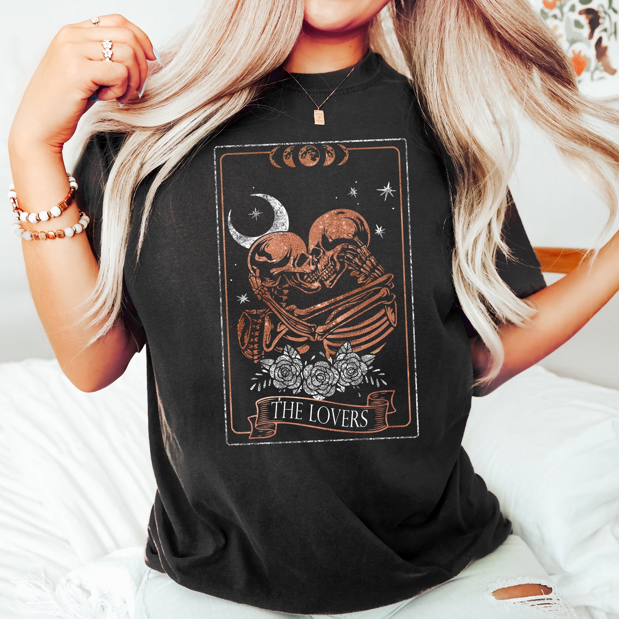 The Lovers Tarot Moon Skeletons Mystical Magic Premium Limited Edition Comfort Colors Tee
