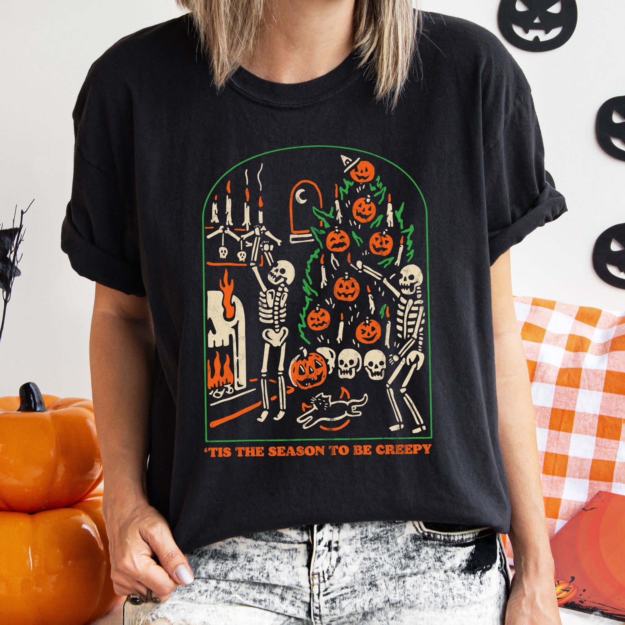 Tis The Season To Be Creepy Retro Halloween Haunted House Edition Comfort Colors Tee