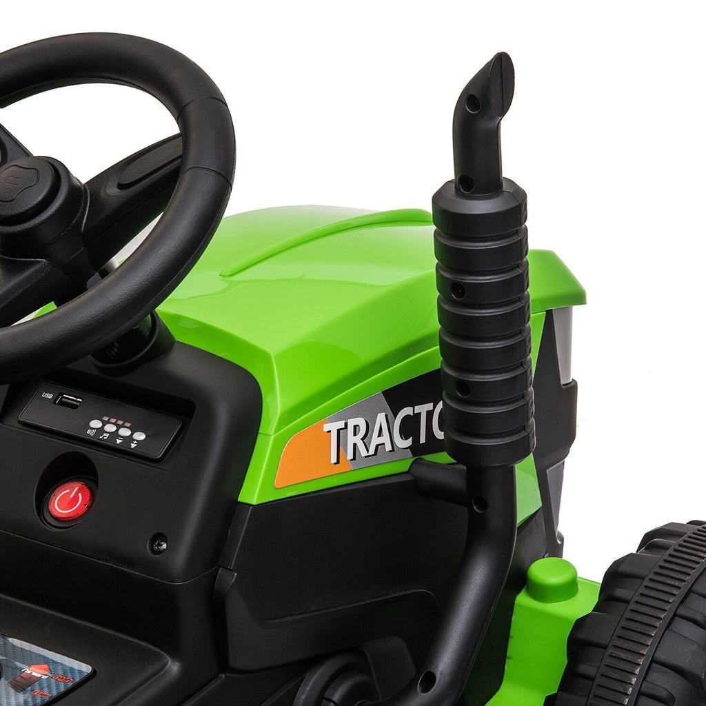 TOBBI 12V Battery-Powered Toy Tractor with Trailer for Kids - Electric Ride-On Vehicle