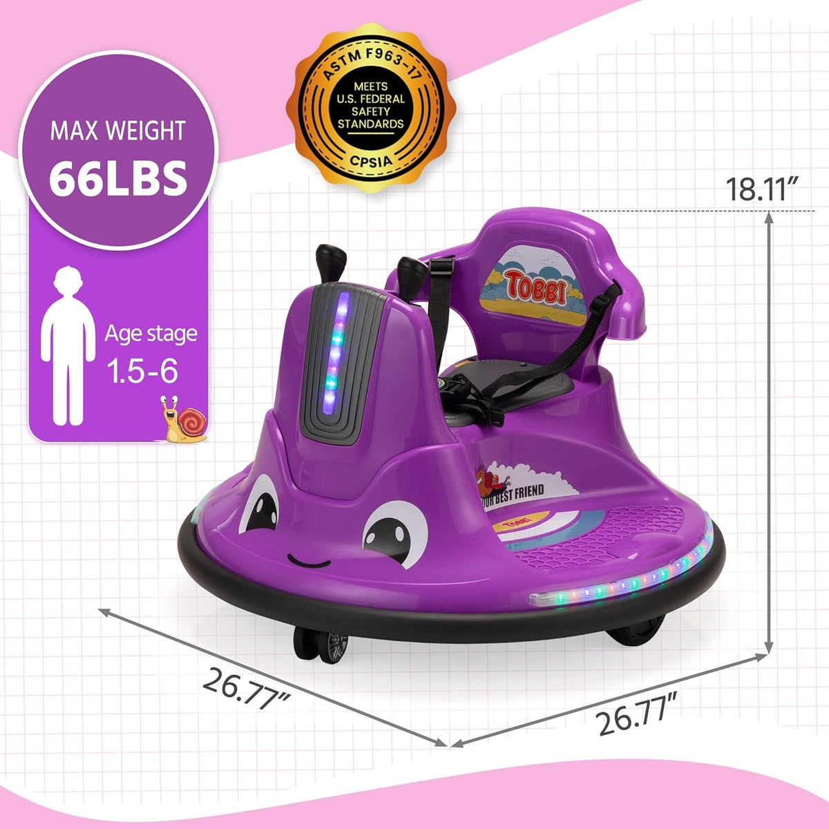 12V Electric Snail-Shaped Ride-On Bumper Car for Toddlers with Remote Control
