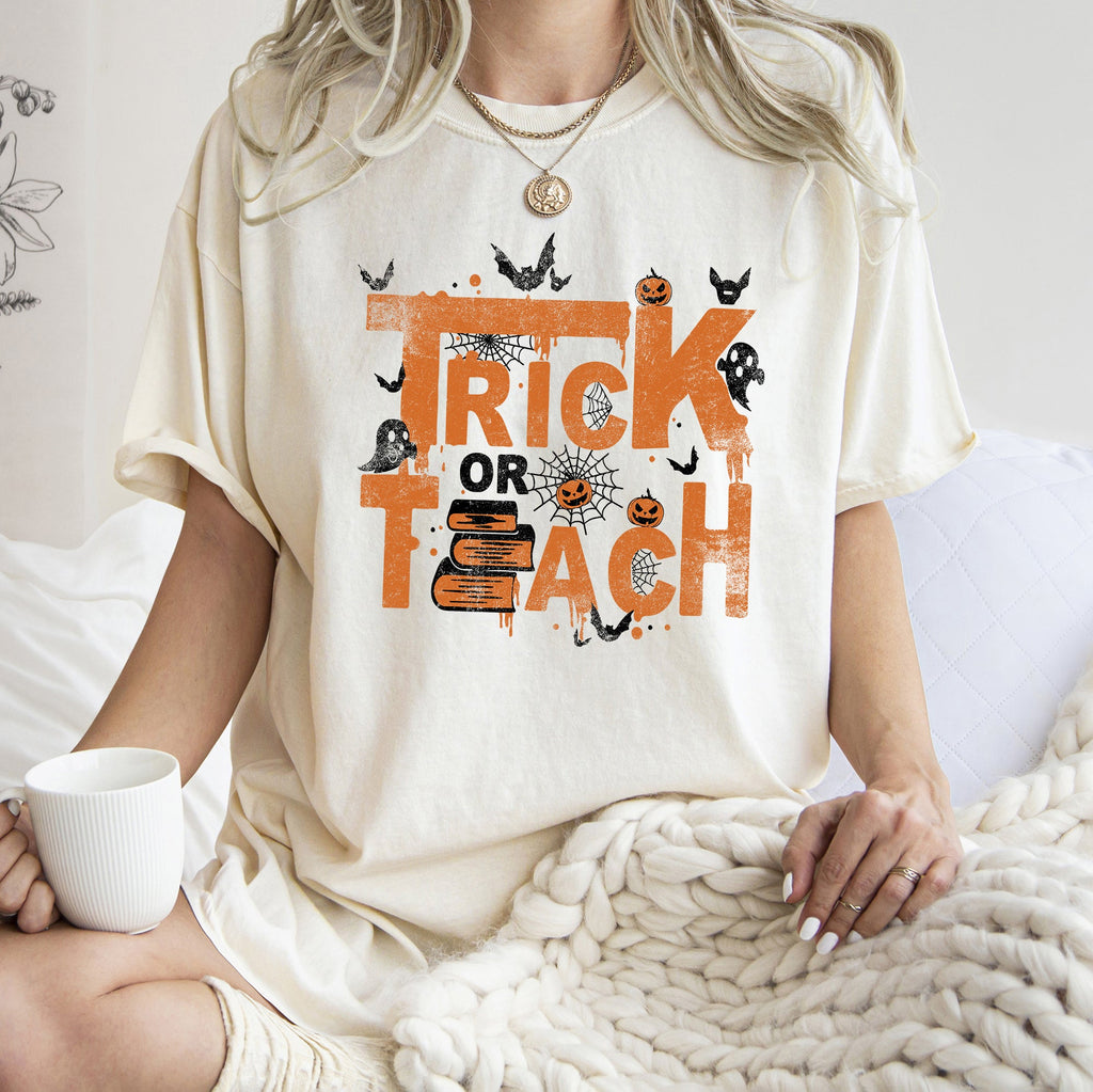 Trick Or Teach Retro Halloween Teacher Limited Edition Classic Classroom Humor Collection Comfort Colors Tee