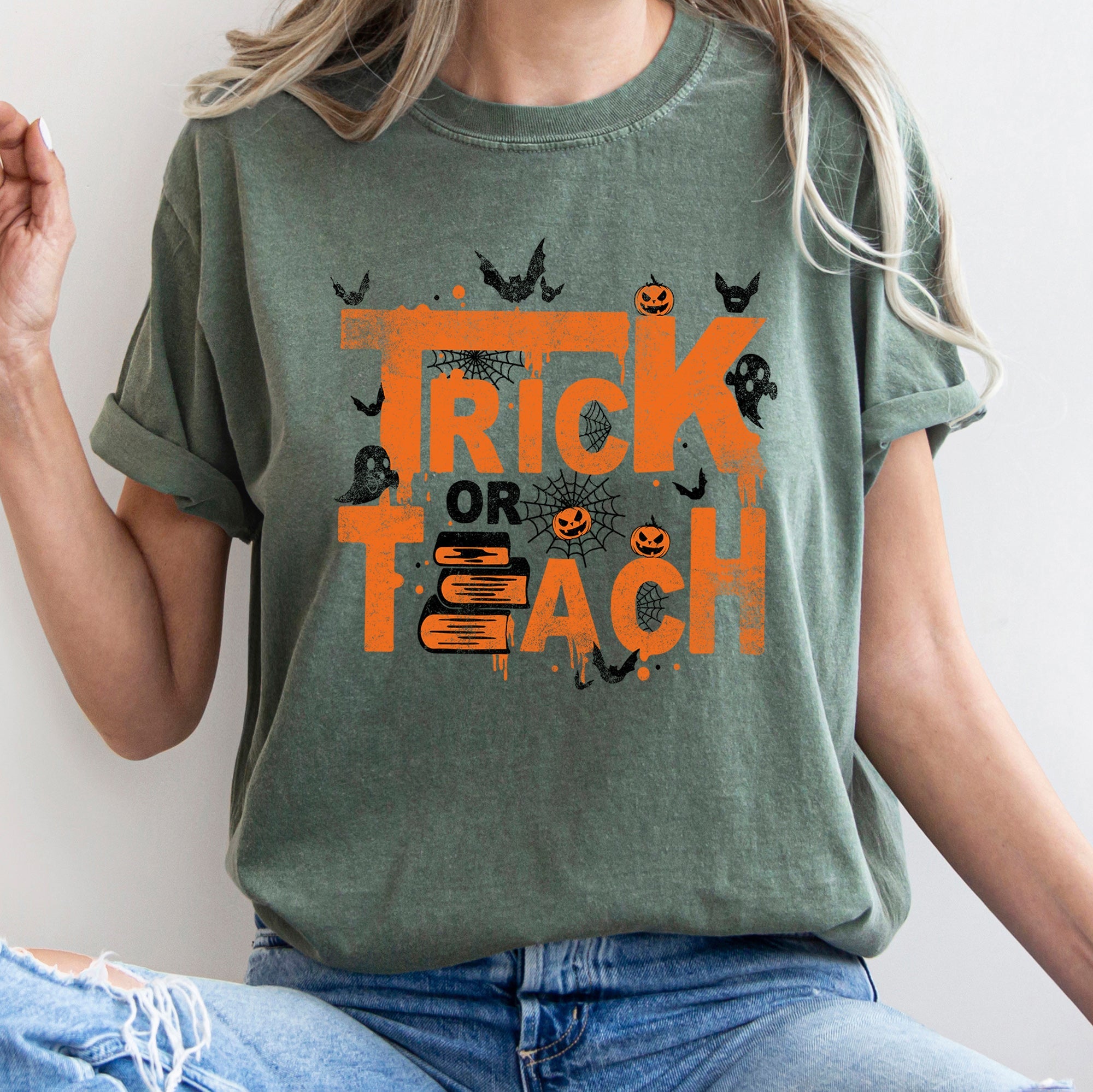 Trick Or Teach Retro Halloween Teacher Limited Edition Classic Classroom Humor Collection Comfort Colors Tee
