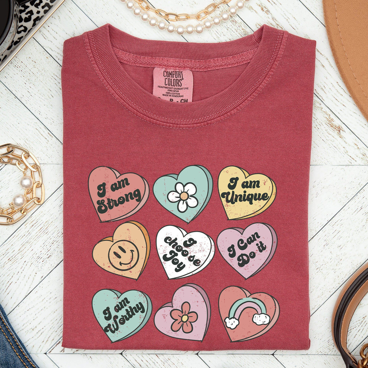 Valentine's Sweet Hearts Candy Vintage Inspired Romantic Graphics Concept Comfort Colors Tee
