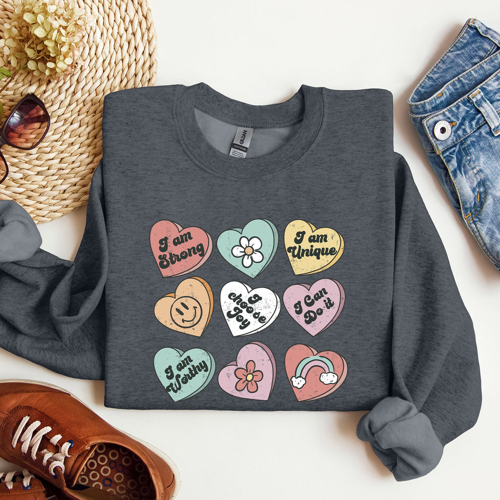 Valentine's Sweet Hearts Candy Love Theme Valentine Day Graphic Print Sweatshirt