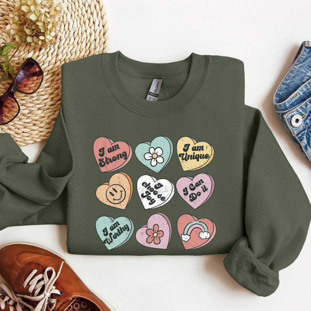 Valentine's Sweet Hearts Candy Love Theme Valentine Day Graphic Print Sweatshirt