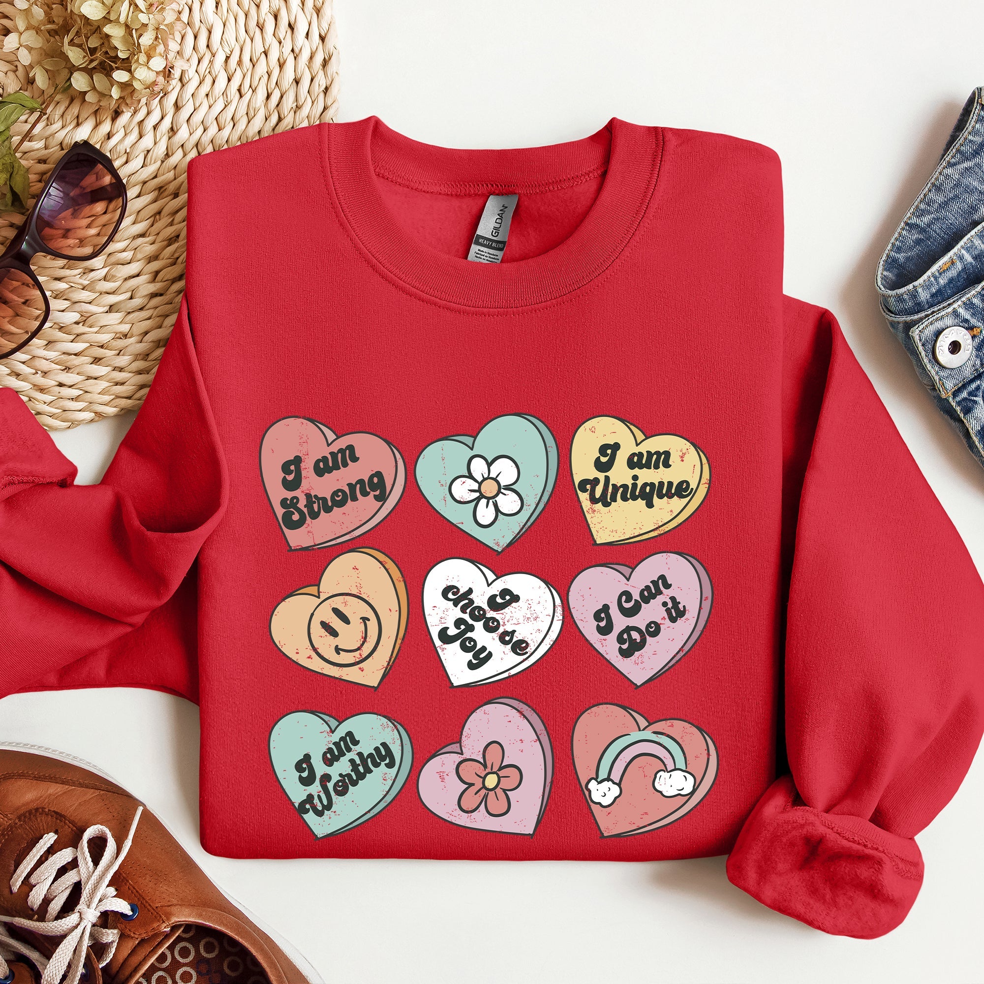Valentine's Sweet Hearts Candy Love Theme Valentine Day Graphic Print Sweatshirt