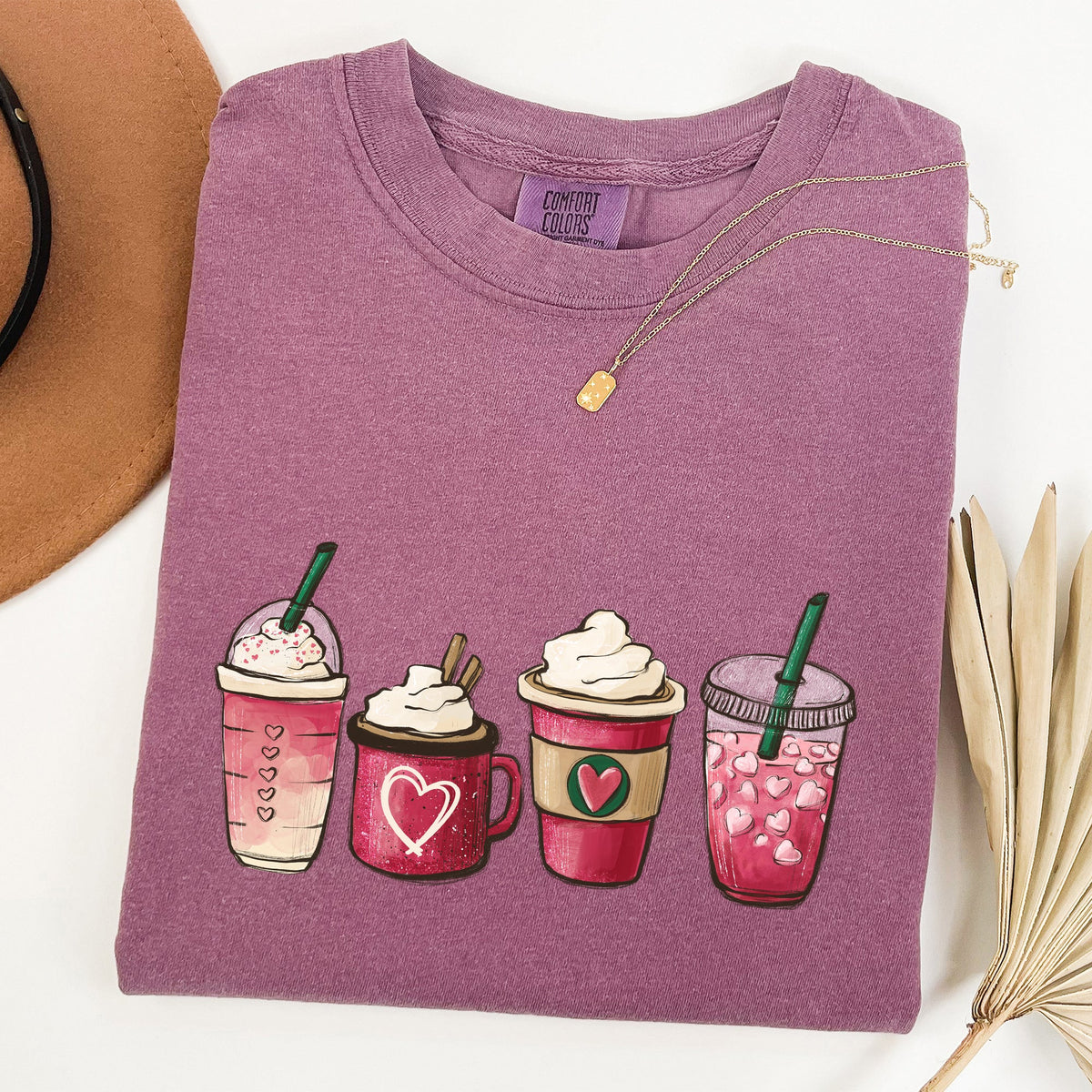 Valentine's Coffee and Drinks Cozy Vintage Coffee Lovers Theme Cafe Romance Latte Mug Artwork Comfort Colors Tee