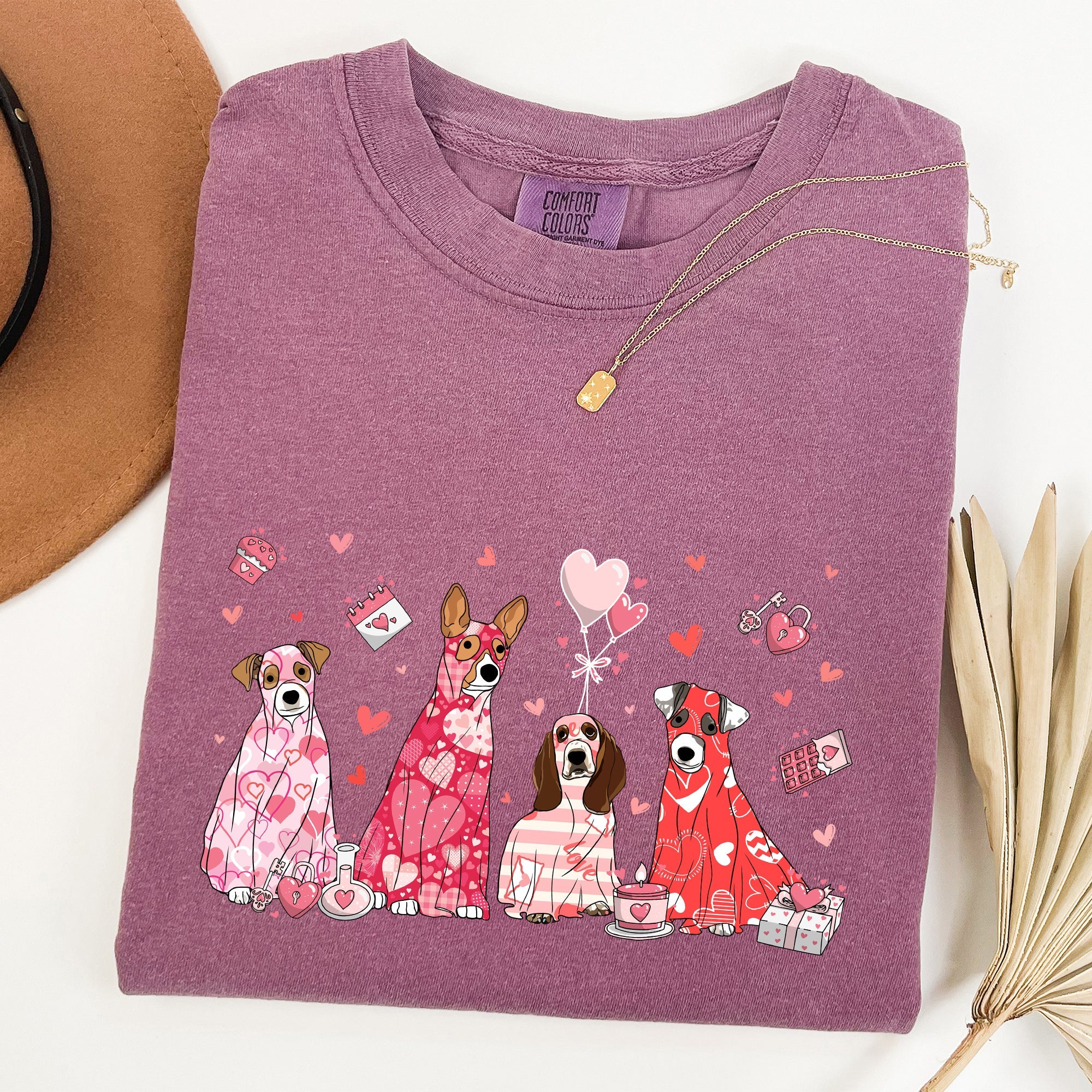 Valentine Ghost Dogs Nostalgic Valentine's Day Graphic Illustration Comfort Colors Tee