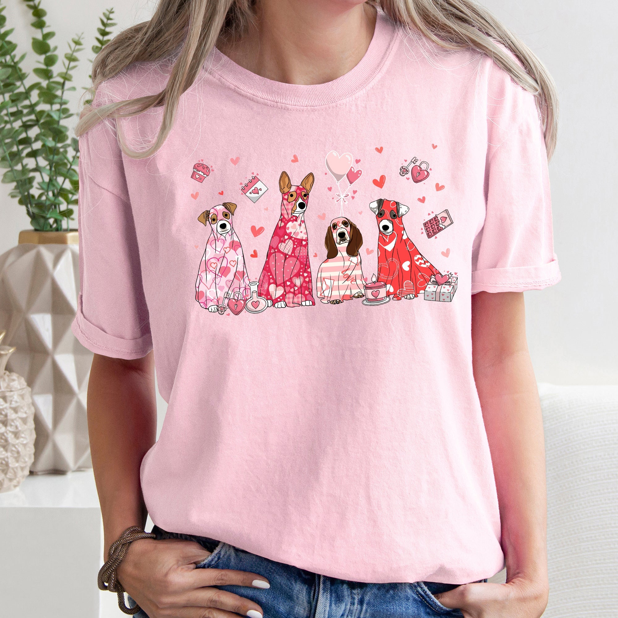 Valentine Ghost Dogs Nostalgic Valentine's Day Graphic Illustration Comfort Colors Tee