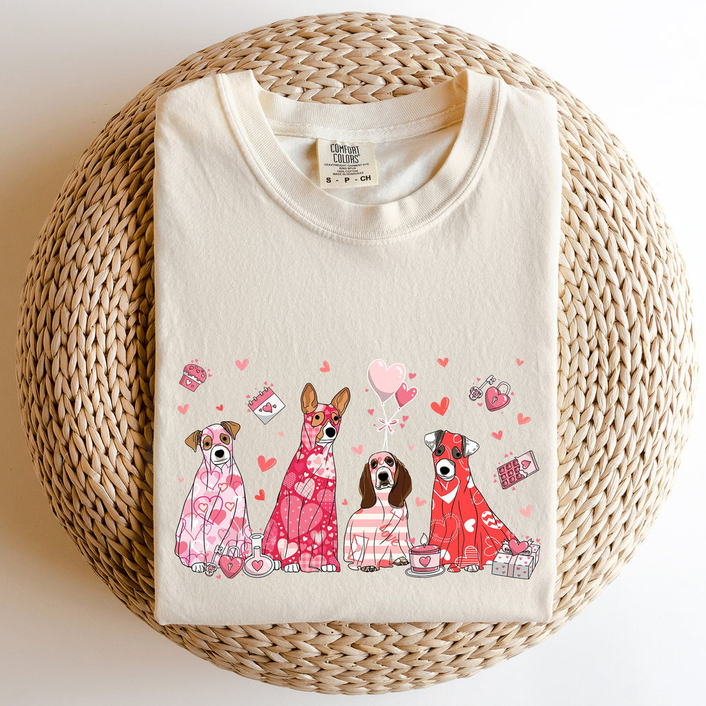 Valentine Ghost Dogs Nostalgic Valentine's Day Graphic Illustration Comfort Colors Tee