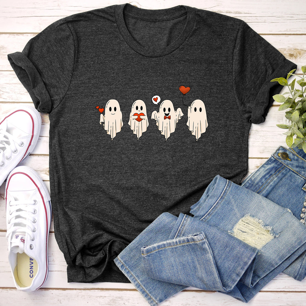 Valentine Ghosts And Love Romantic Night Sky Haunting Artwork With Velvet Soft Feel Graphic Tee