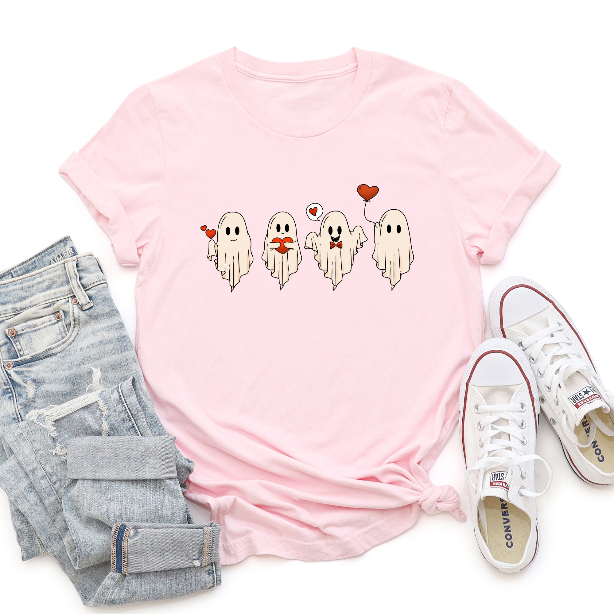 Valentine Ghosts And Love Romantic Night Sky Haunting Artwork With Velvet Soft Feel Graphic Tee