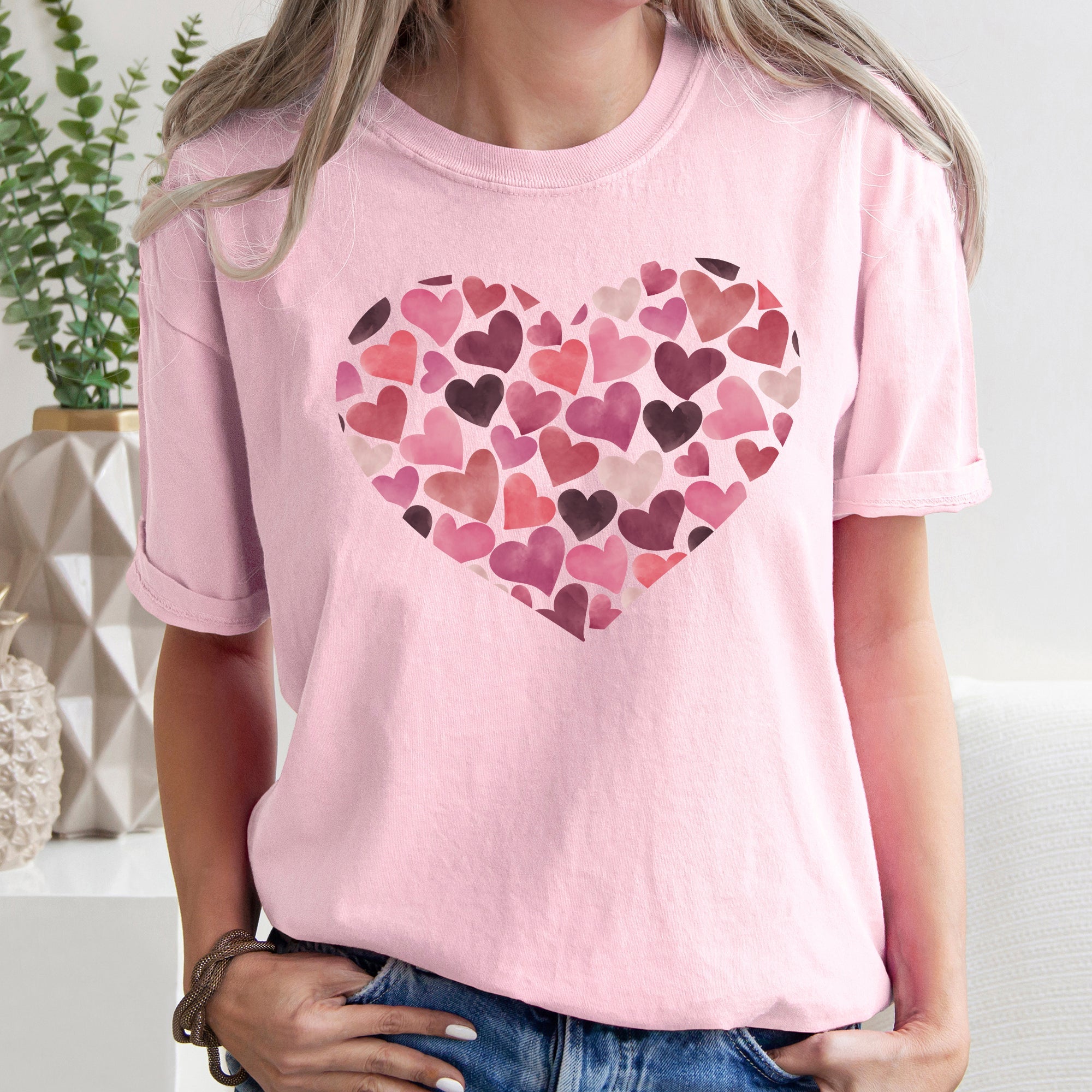 Watercolor Hearts Valentine's Day Edition Premium Soft Feel Print Comfort Colors Tee