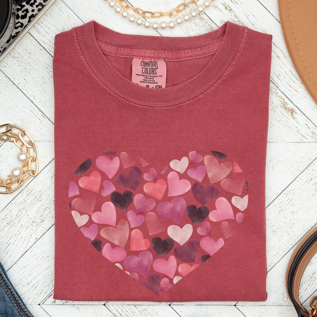 Watercolor Hearts Valentine's Day Edition Premium Soft Feel Print Comfort Colors Tee