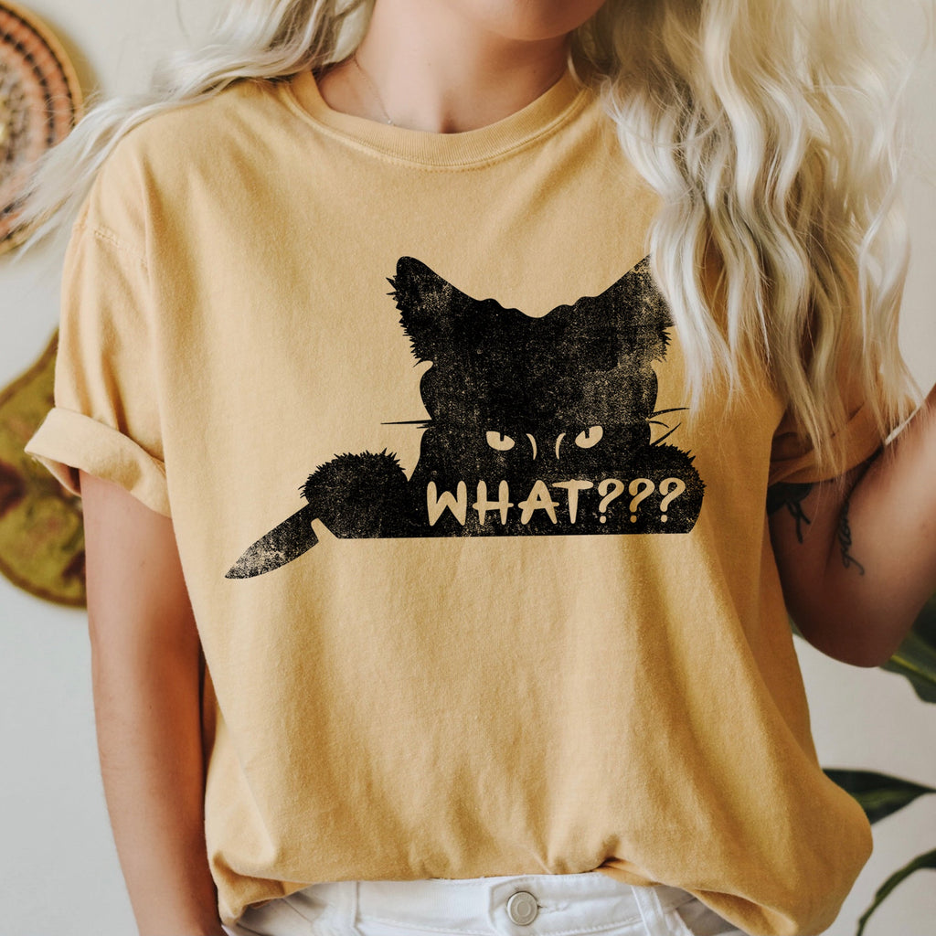 What? Cat And Knife Retro Halloween Icon Design For Night Owls Comfort Colors Tee