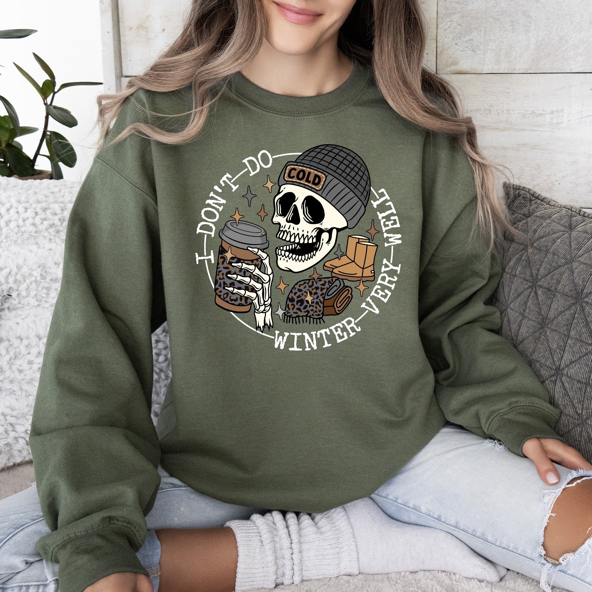 I Don't Do Winter Very Well Skeleton Freezing Cold Graphic Illustration Sweatshirt