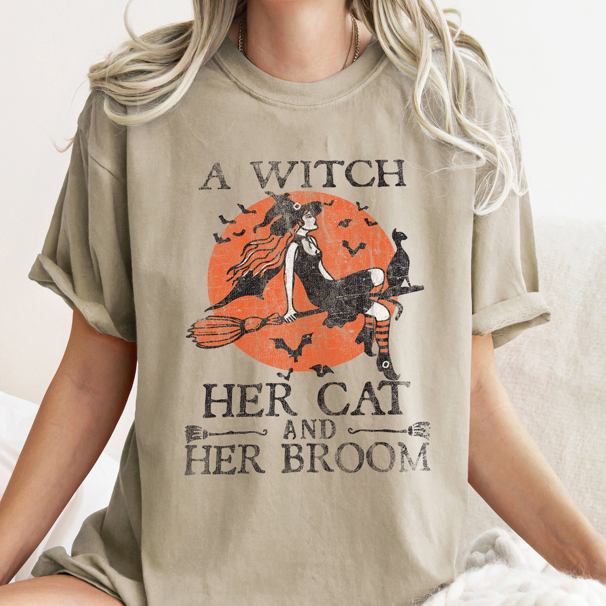 A Witch, Her Cat And Her Broom Retro Halloween Limited Edition Comfort Colors Tee