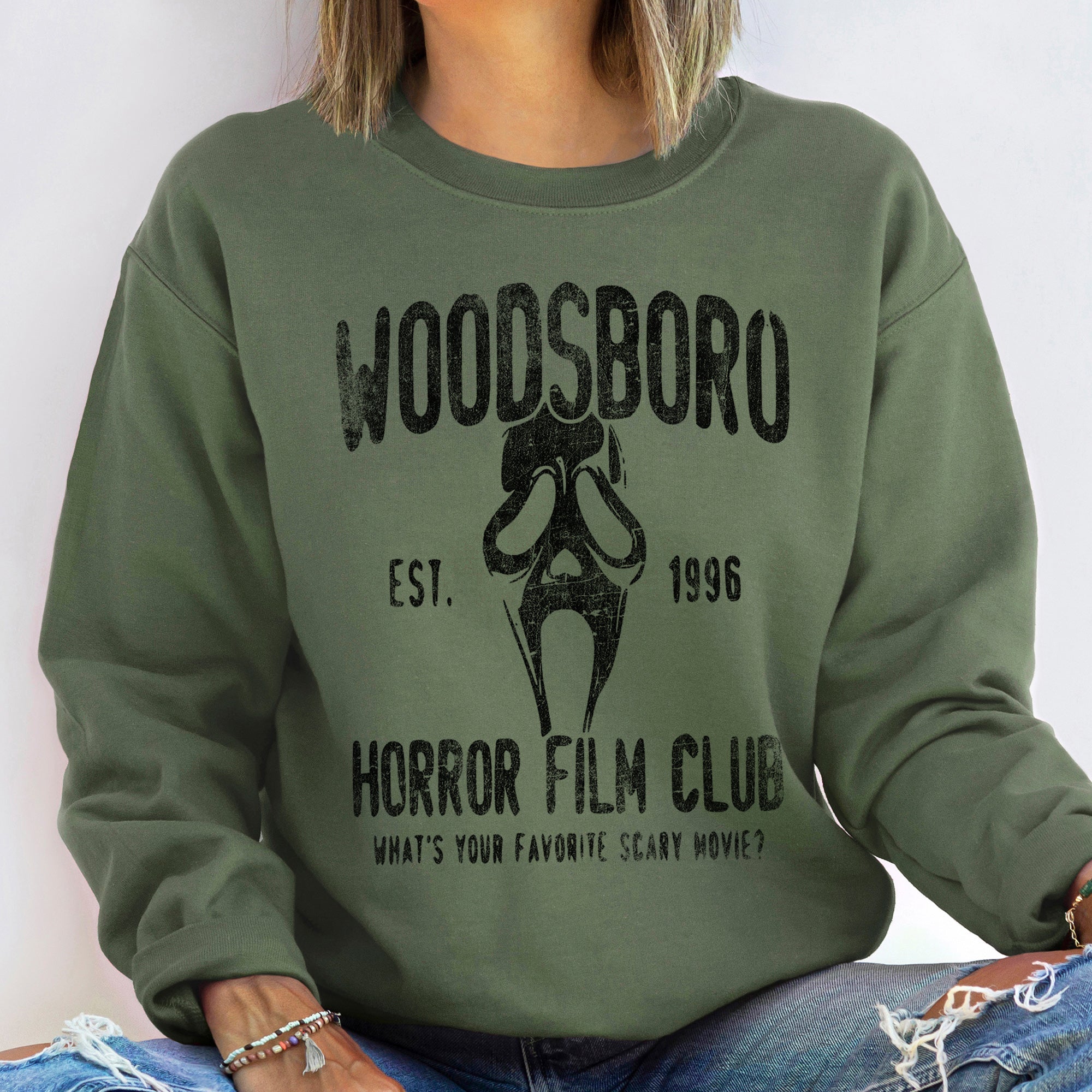 Woodsboro Vintage Halloween Spooky Nostalgia Collection Cozy Soft Fleece Sweatshirt