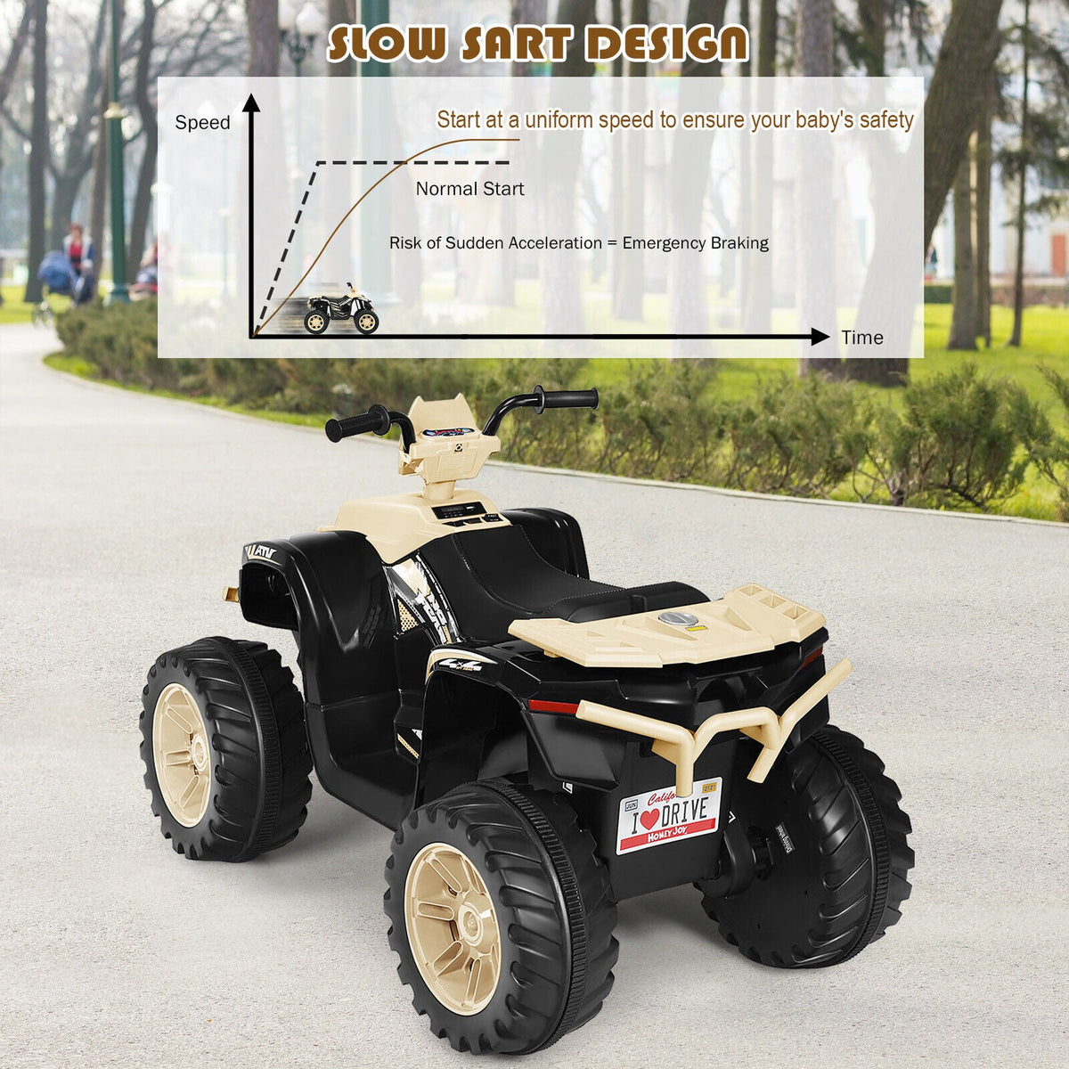 Yellow 12V Kids ATV Quad Ride On Car with LED Light and Music Toy