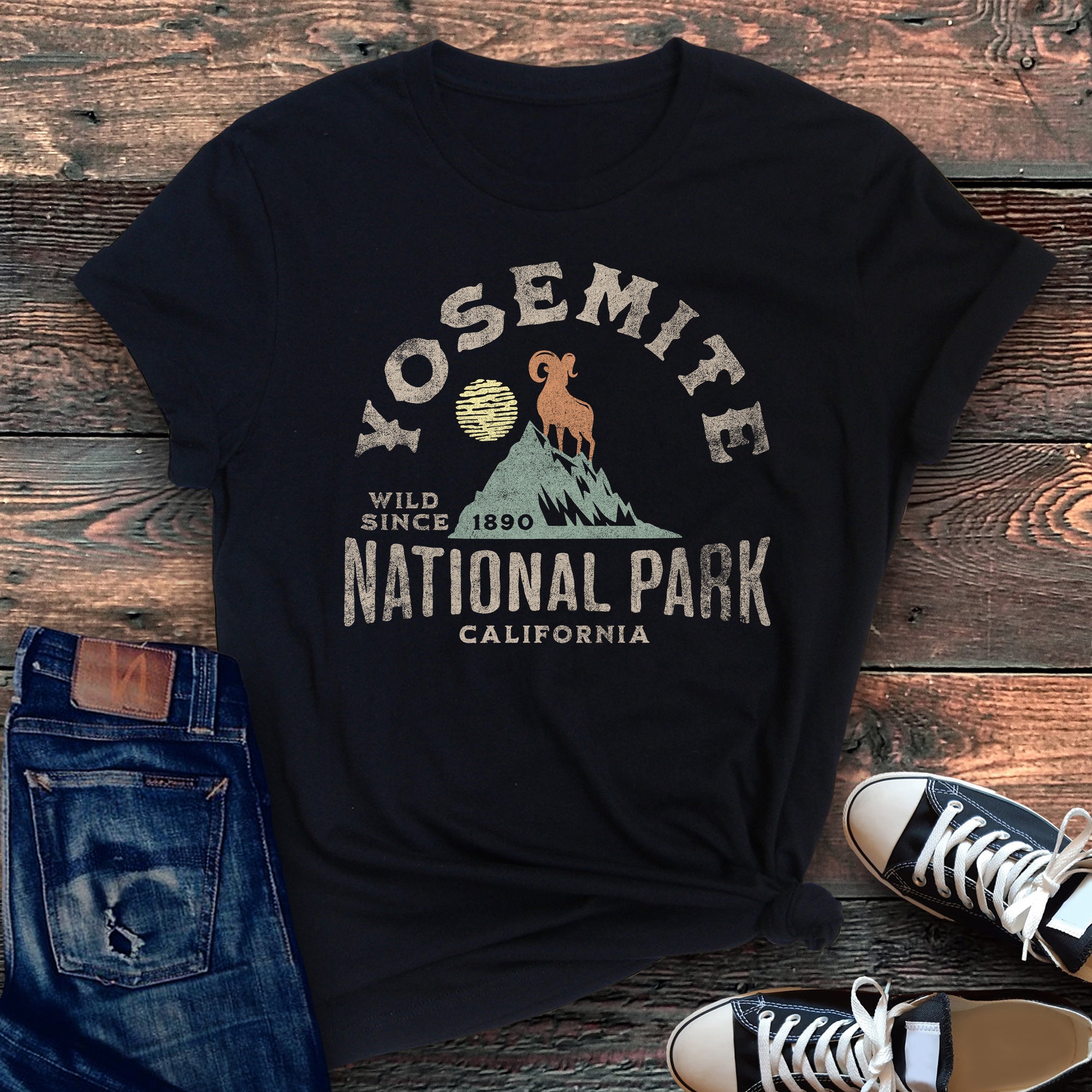 Yosemite National Park Scenic Peaks And Valley Landscape For Outdoor Adventure Graphic Tee