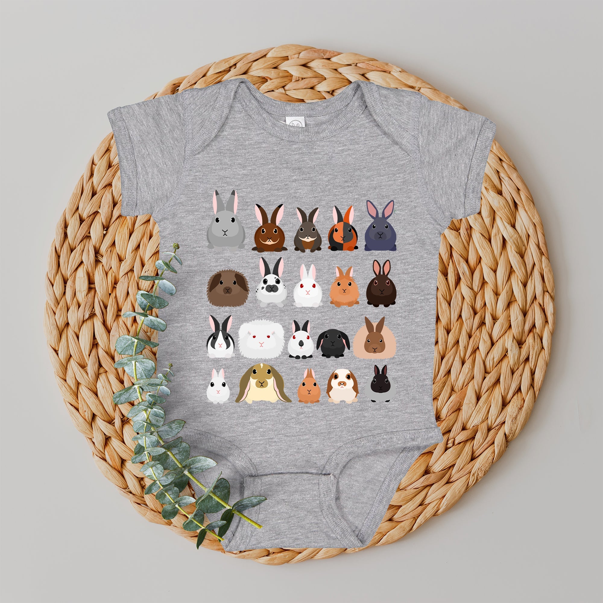 Rabbit Lovers Farm Animal Illustration Breeds For Kids Cute Nursery Style Graphic Tee