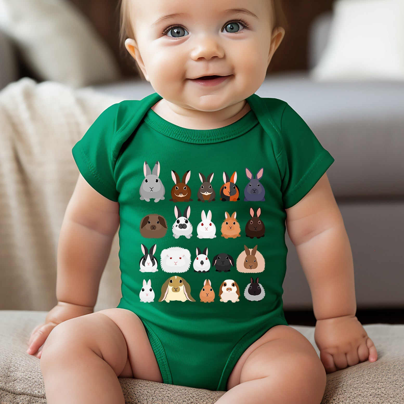 Rabbit Lovers Farm Animal Illustration Breeds For Kids Cute Nursery Style Graphic Tee