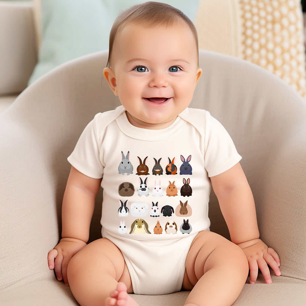 Rabbit Lovers Farm Animal Illustration Breeds For Kids Cute Nursery Style Graphic Tee