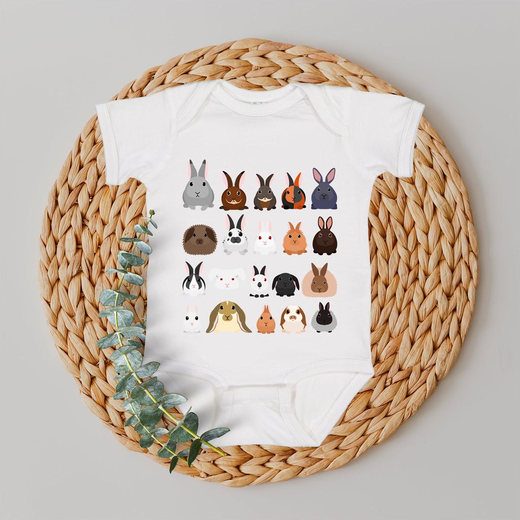 Rabbit Lovers Farm Animal Illustration Breeds For Kids Cute Nursery Style Graphic Tee