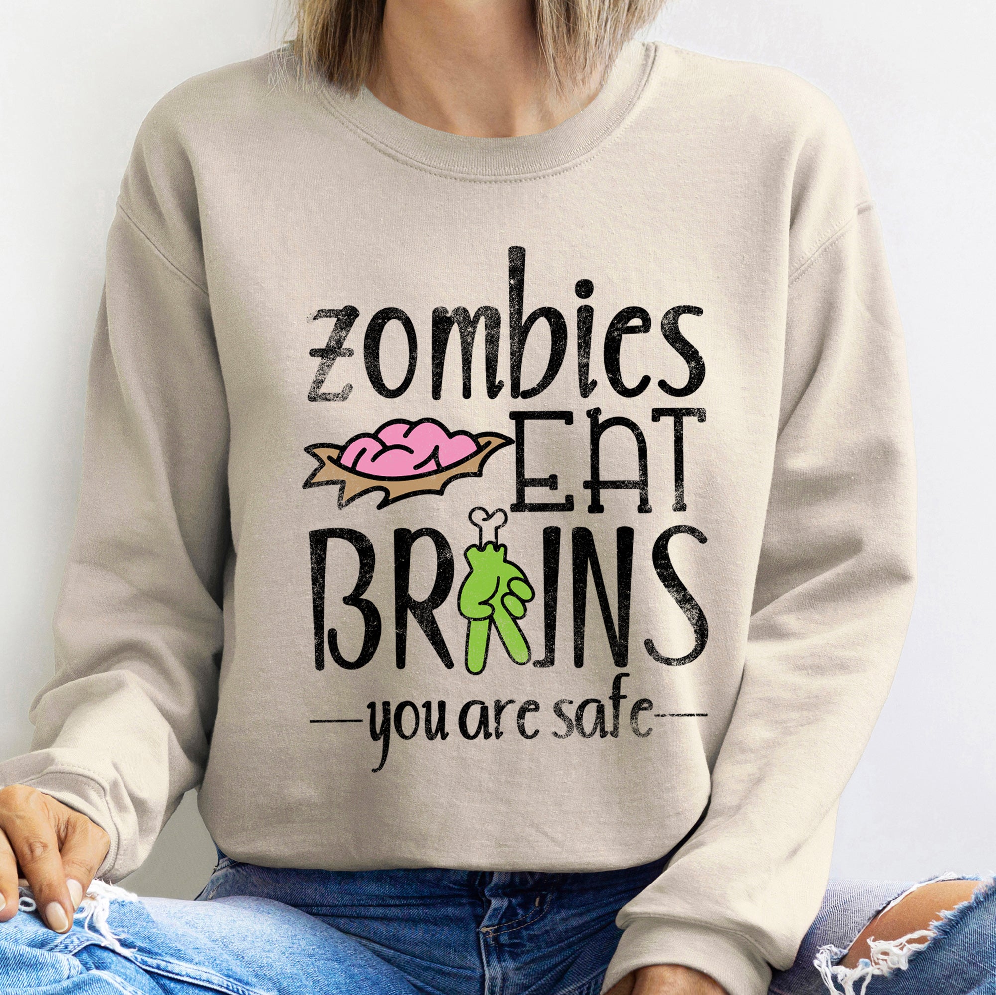 Zombies Eat Brains Halloween Spooky Night Parade Of Undead Frightful Cult Classic Horror Style Sweatshirt