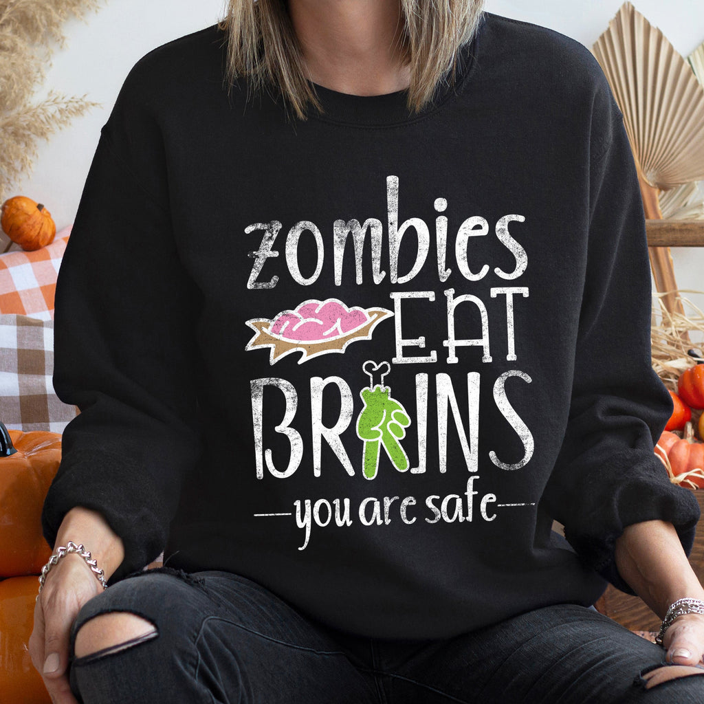 Zombies Eat Brains Vintage Halloween Spooky Dark Humor Graphic Design Premium Cozy Ultra Soft Sweatshirt