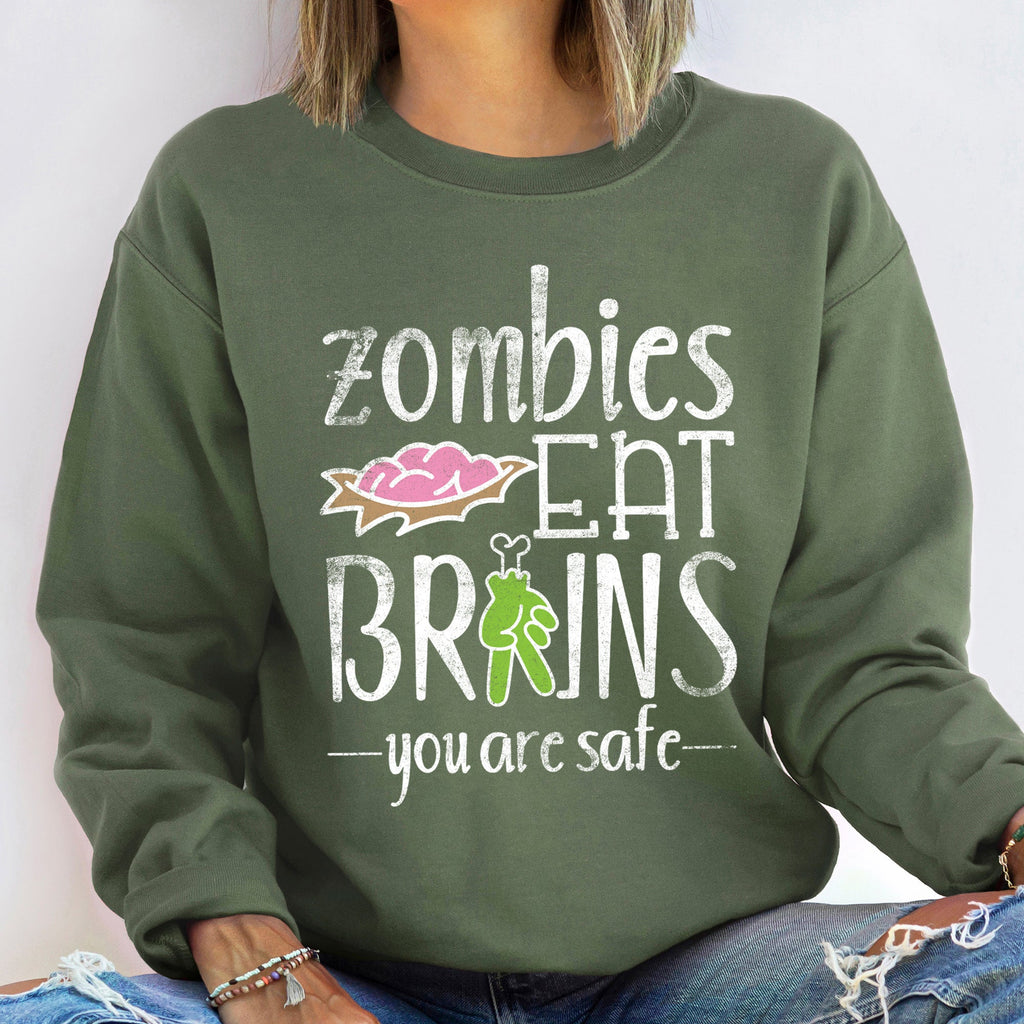 Zombies Eat Brains Vintage Halloween Spooky Dark Humor Graphic Design Premium Cozy Ultra Soft Sweatshirt